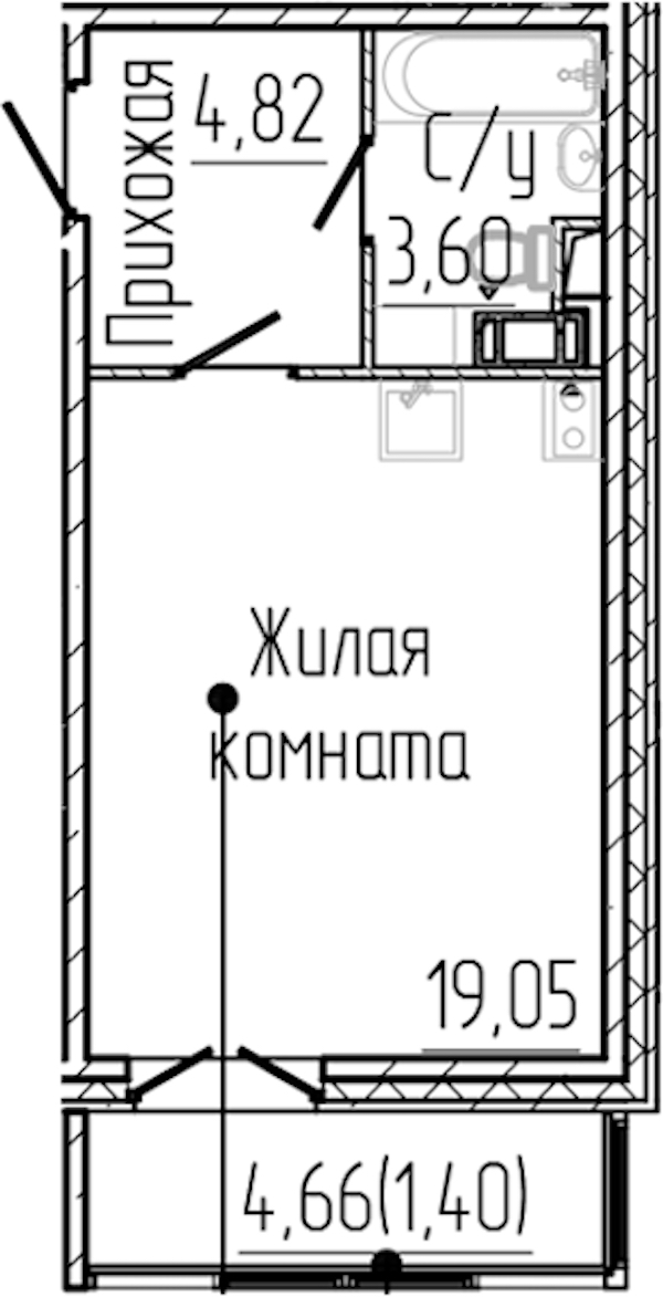 Квартира студия 28.87 м², 8/8 эт., ЖК «SERTOLOVO PARK»